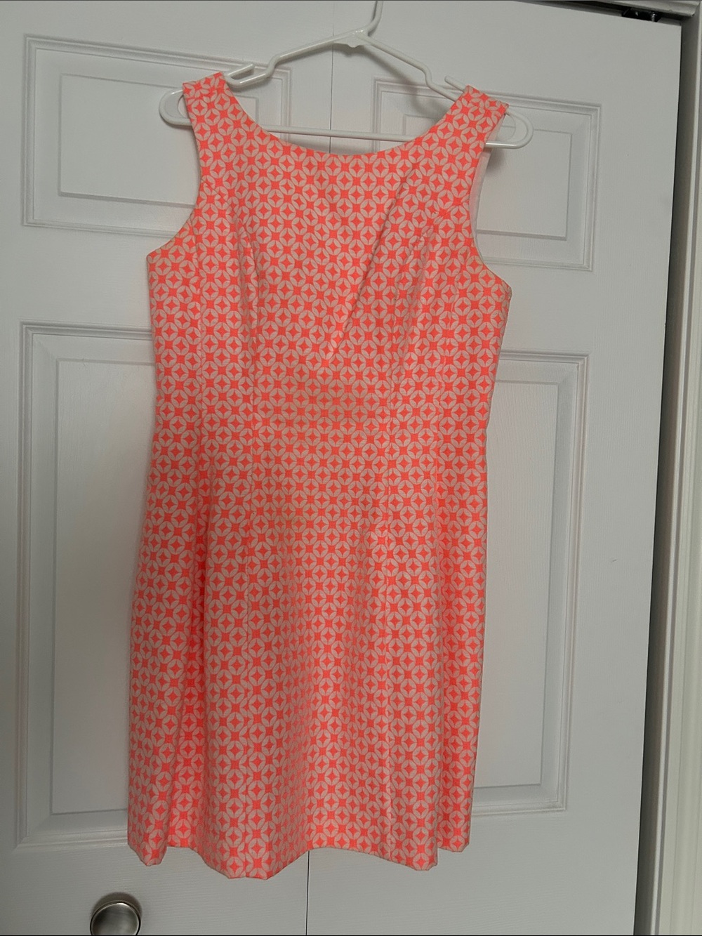 Jacob Coral and White Fit-and-Flare Sleeveless Dress